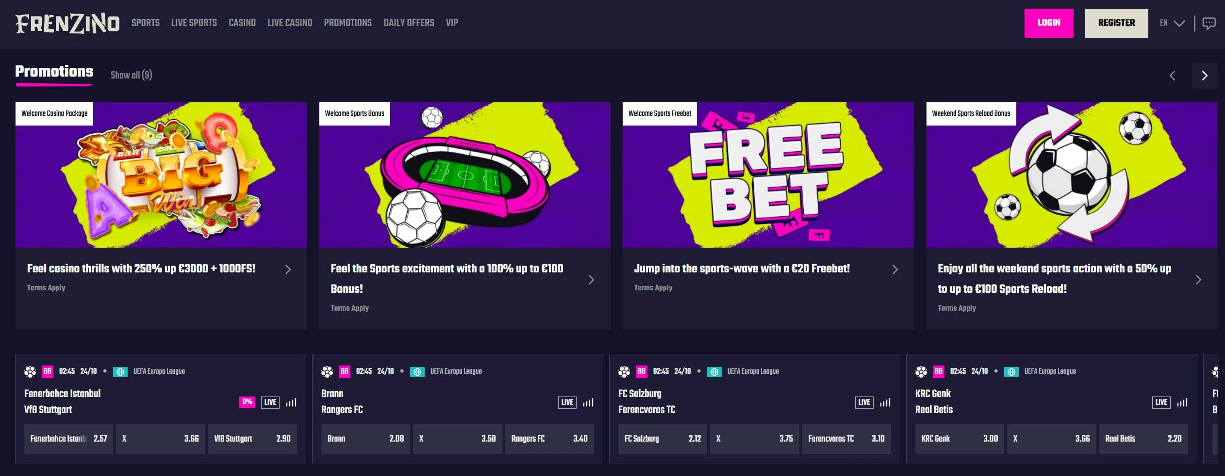 Frenzino casino main page